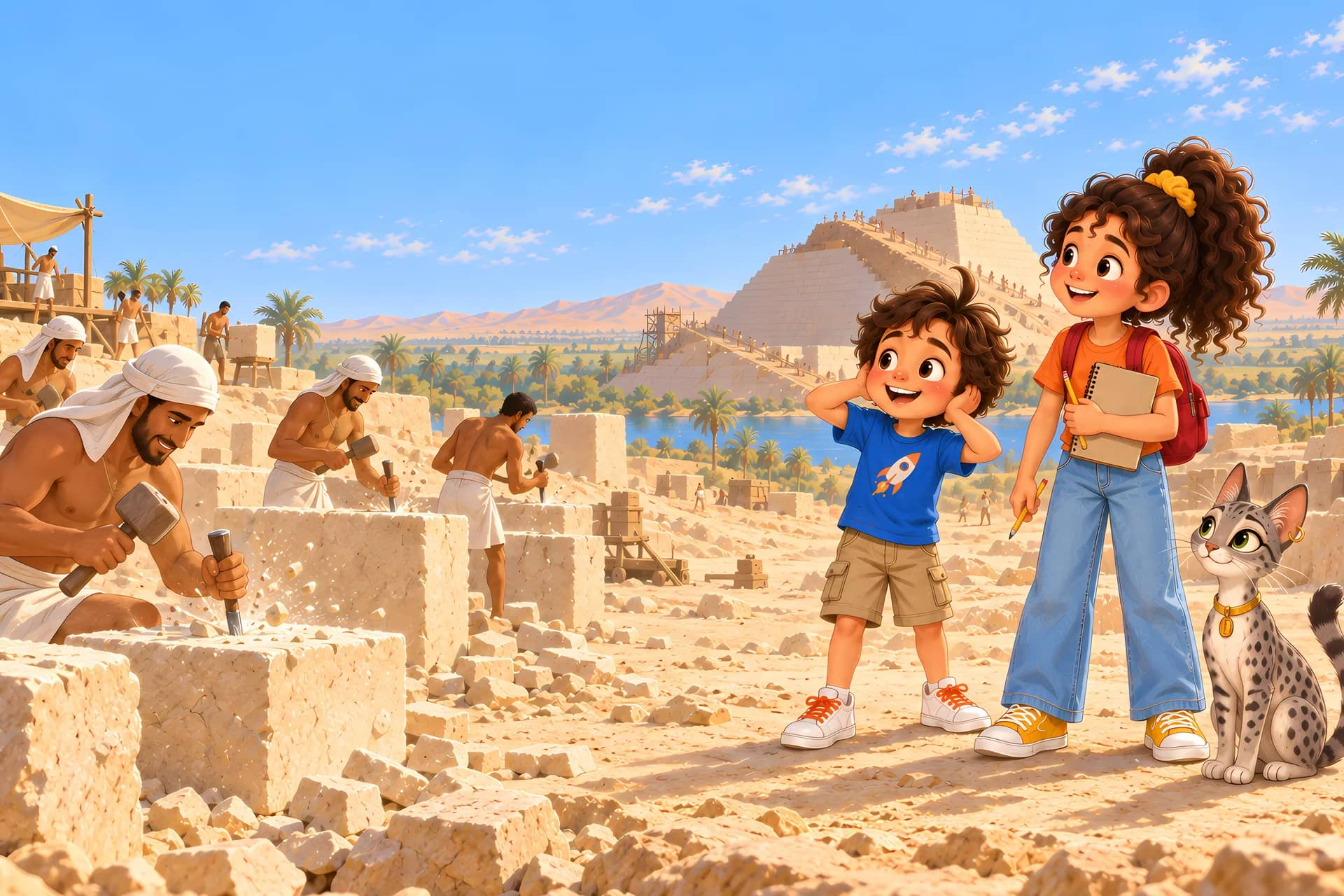 تميم ونور وميو قدام الهرم وهو بيتبني